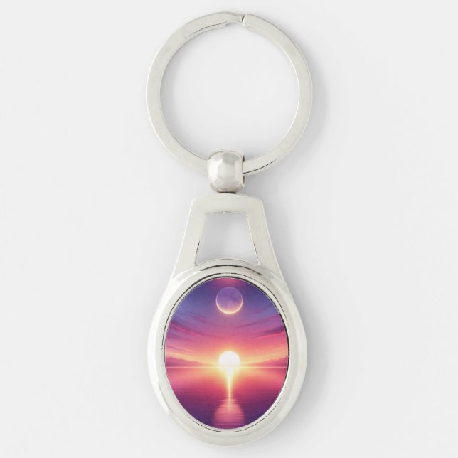 Moonrise Over Tranquil Waters Key Ring (Front)