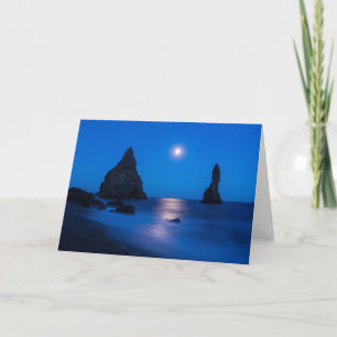 Moonrise Reflection Iceland, Reynisdrangur Card