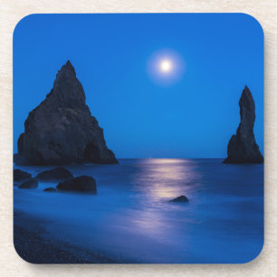 Moonrise Reflection Iceland, Reynisdrangur Coaster
