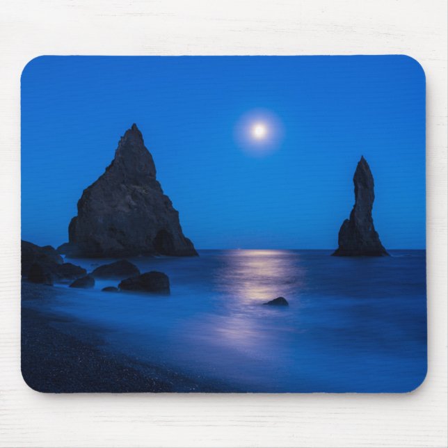 Moonrise Reflection | Iceland, Reynisdrangur Mouse Mat (Front)