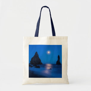 Moonrise Reflection   Iceland, Reynisdrangur Tote Bag