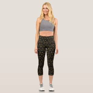 Moons and Stars Gold Pattern Capri Leggings