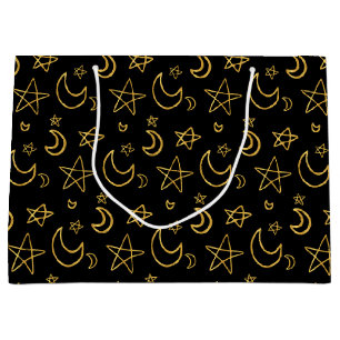 Moons and Stars Gold Pattern Large Gift Bag