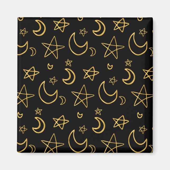 Moons and Stars Gold Pattern Magnet (Front)