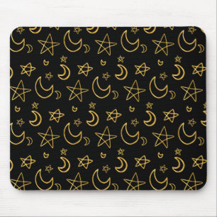 Moons and Stars Gold Pattern Mouse Mat