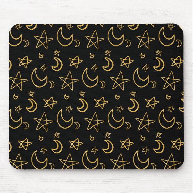 Moons and Stars Gold Pattern Mouse Mat (Front)