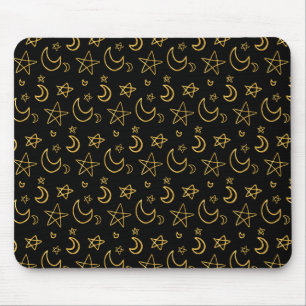 Moons and Stars Gold Pattern Mouse Mat