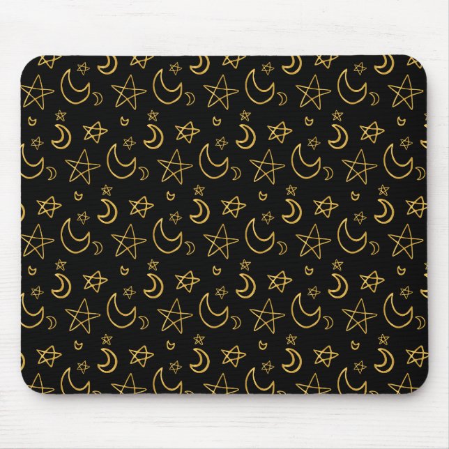 Moons and Stars Gold Pattern Mouse Mat (Front)