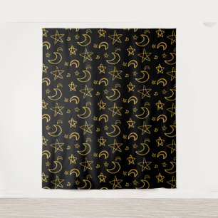 Moons and Stars Gold Pattern Tapestry