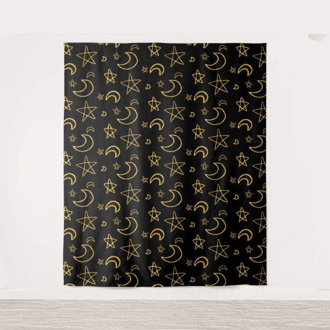Moons and Stars Gold Pattern Tapestry (Front)