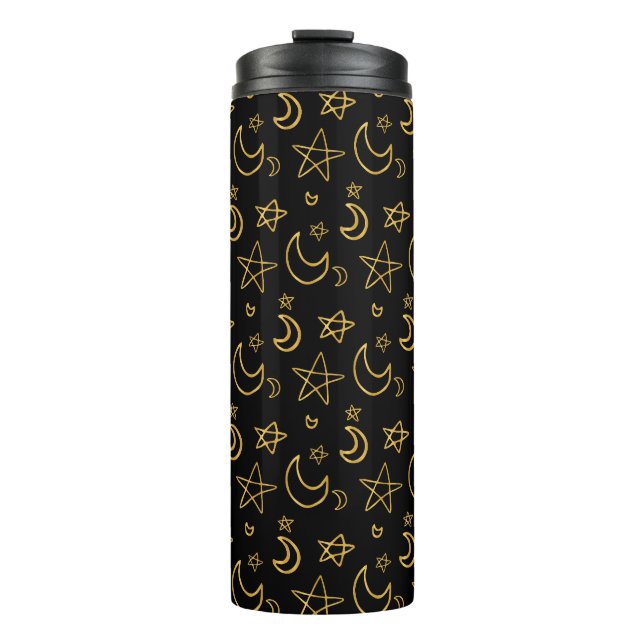 Moons and Stars Gold Pattern Thermal Tumbler (Front)