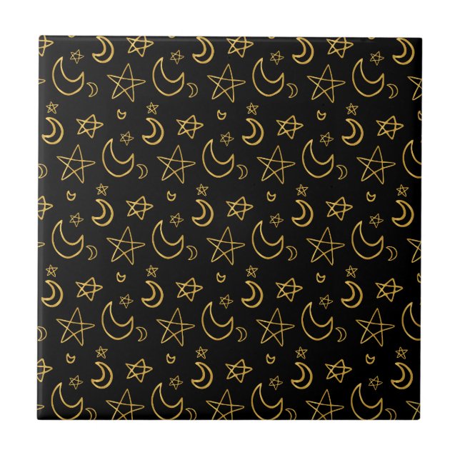 Moons and Stars Gold Pattern Tile (Front)
