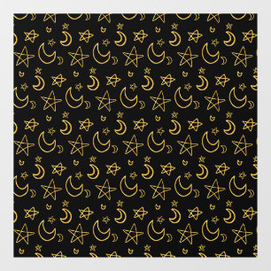 Moons and Stars Gold Pattern Window Cling