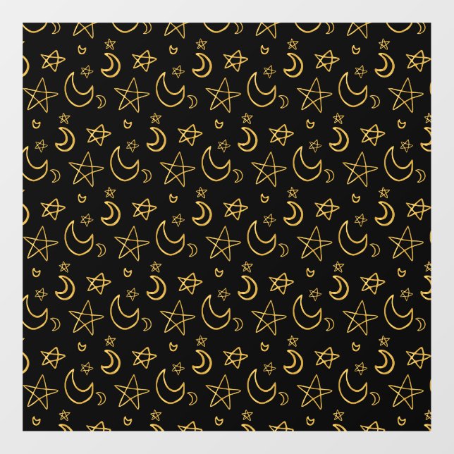 Moons and Stars Gold Pattern Window Cling (Sheet)