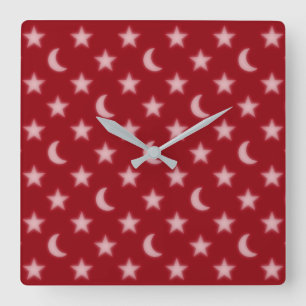Moons and stars pattern square wall clock