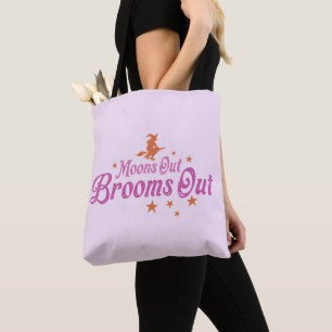 Moons Out Brooms Out Gold Stars Pink Halloween Tote Bag