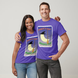 Moons out Brooms Out Halloween Slogan Fun T-Shirt