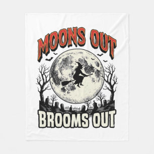 Moons Out Brooms Out Vintage Halloween Witch Desig Fleece Blanket
