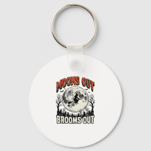 Moons Out Brooms Out Vintage Halloween Witch Desig Key Ring