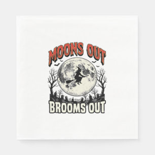 Moons Out Brooms Out Vintage Halloween Witch Desig Napkin