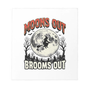 Moons Out Brooms Out Vintage Halloween Witch Desig Notepad