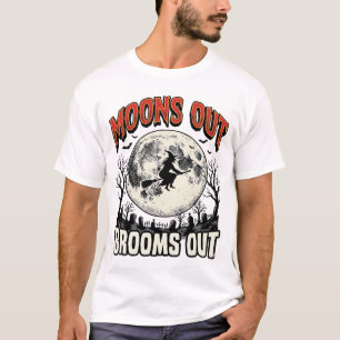 Moons Out Brooms Out Vintage Halloween Witch Desig T-Shirt