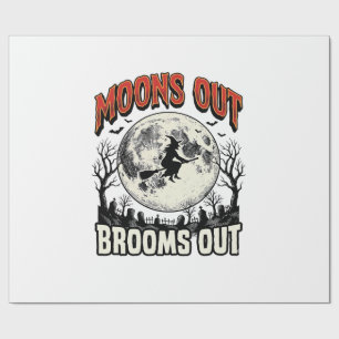 Moons Out Brooms Out Vintage Halloween Witch Desig Wrapping Paper