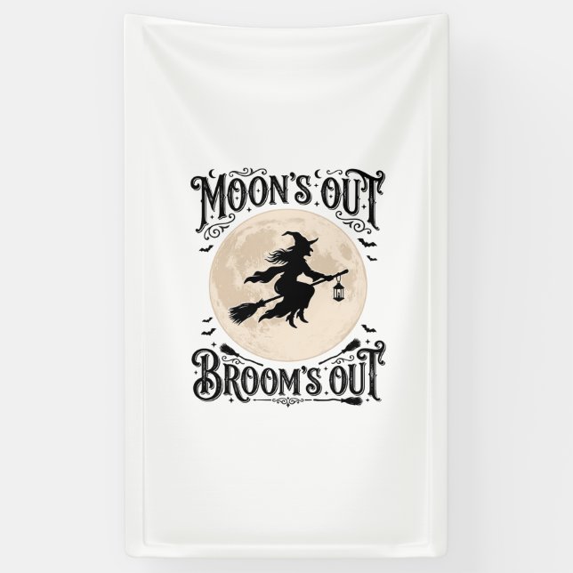Moons Out Brooms Out Witch Halloween Banner (Vertical)