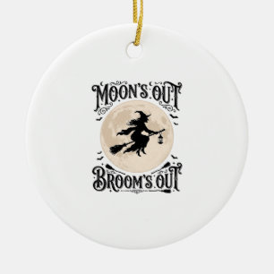Moons Out Brooms Out Witch Halloween Ceramic Tree Decoration