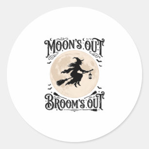 Moons Out Brooms Out Witch Halloween Classic Round Sticker