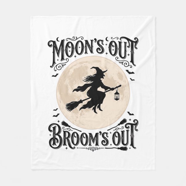 Moons Out Brooms Out Witch Halloween Fleece Blanket (Front)