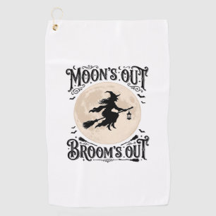 Moons Out Brooms Out Witch Halloween Golf Towel