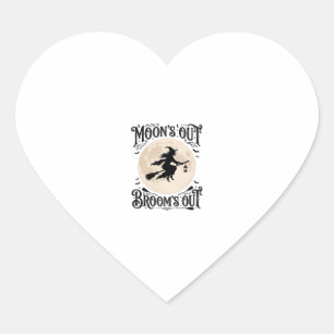 Moons Out Brooms Out Witch Halloween Heart Sticker