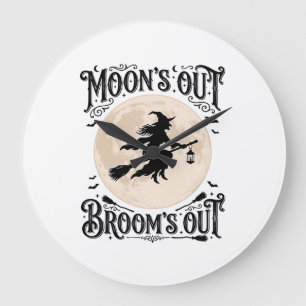 Moons Out Brooms Out Witch Halloween Large Clock