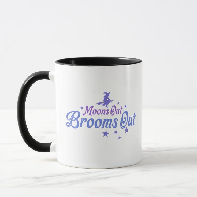 Moons Out Brooms Out Witch Halloween Mug (Left)