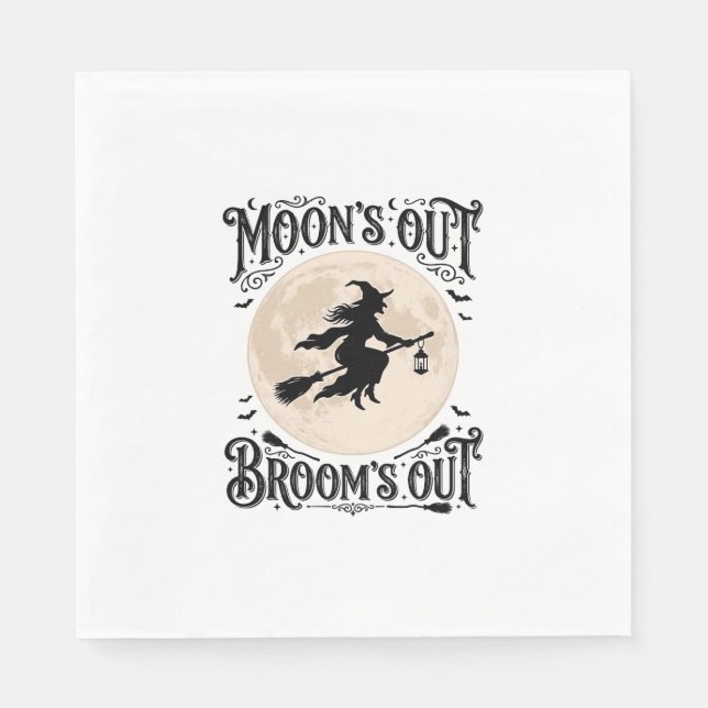 Moons Out Brooms Out Witch Halloween Napkin (Front)