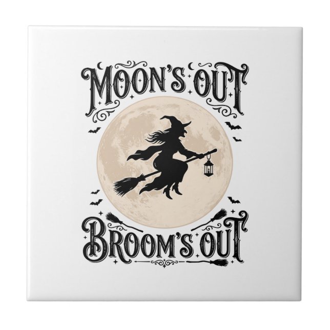 Moons Out Brooms Out Witch Halloween Tile (Front)