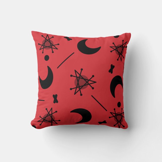 Moons & Stars Atomic Era Abstract Red Cushion (Front)