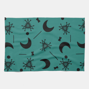 Moons & Stars Atomic Era Abstract Teal Tea Towel