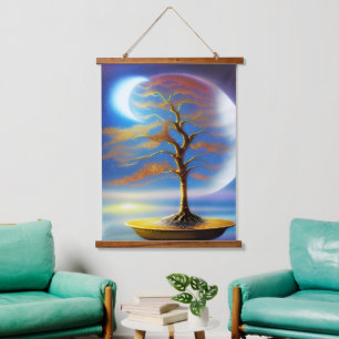 Moonscape bonsai  hanging tapestry