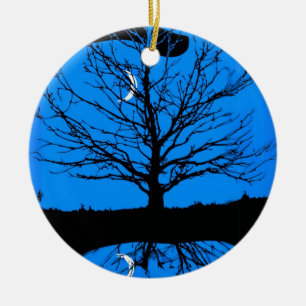 Moonscape in Cobalt Blue and Black Ceramic Tree Decoration