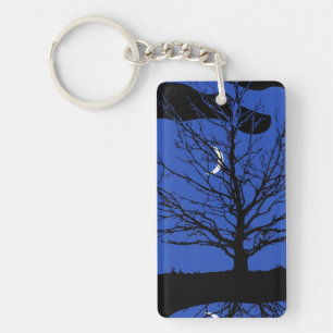 Moonscape in Cobalt Blue and Black Key Ring
