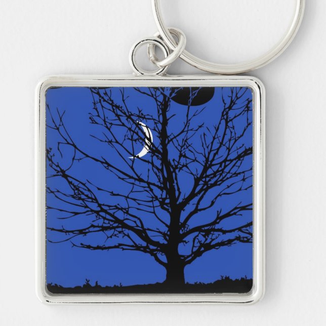 Moonscape in Cobalt Blue and Black Key Ring (Front)