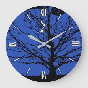 Moonscape in Cobalt Blue and Black Large Clock