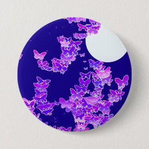 Moonscape with butterflies - lilac, dark blue 7.5 cm round badge