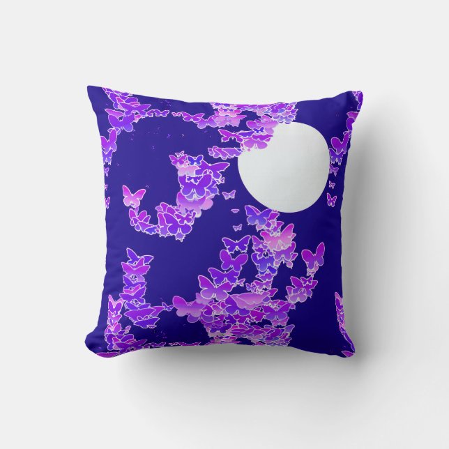 Moonscape with butterflies - lilac, dark blue cushion (Front)