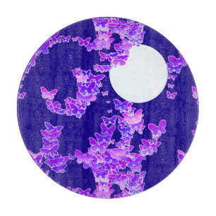 Moonscape with butterflies - lilac, dark blue cutting board