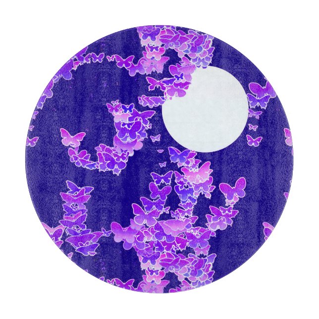 Moonscape with butterflies - lilac, dark blue cutting board (Front)