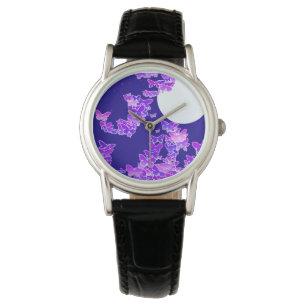 Moonscape with butterflies - lilac, dark blue watch