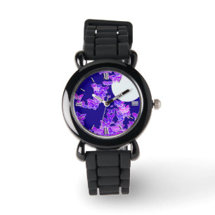 Moonscape with butterflies - lilac, dark blue watch